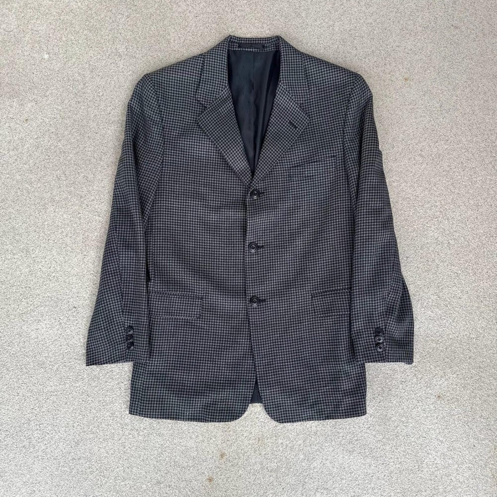 Perry Ellis Mens 38R Suit Jacket - Grey Micro Check 3-Button Blazer